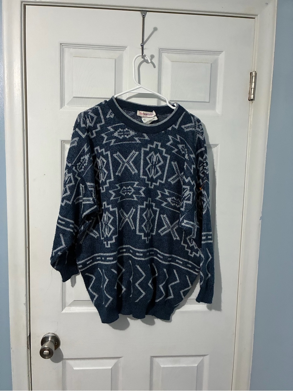 One Step Ahead Navy and Light Gray Aztec Crewneck Sweater